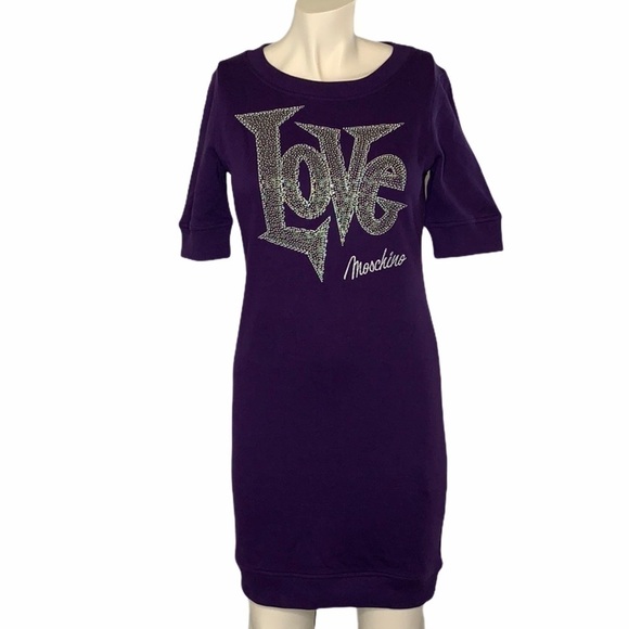 Love Moschino Purple short sleeve t-abirt sweatshirt dress size 2 NWT - Picture 2 of 12